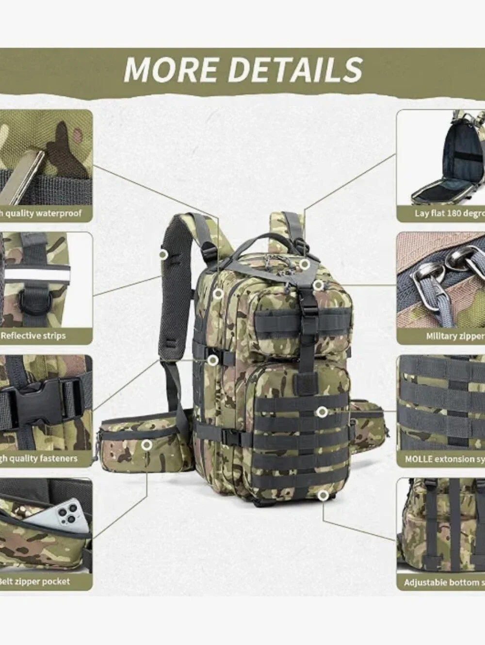 NWT CareystenTactical Camo Men's Backpack - Rugged Military Style